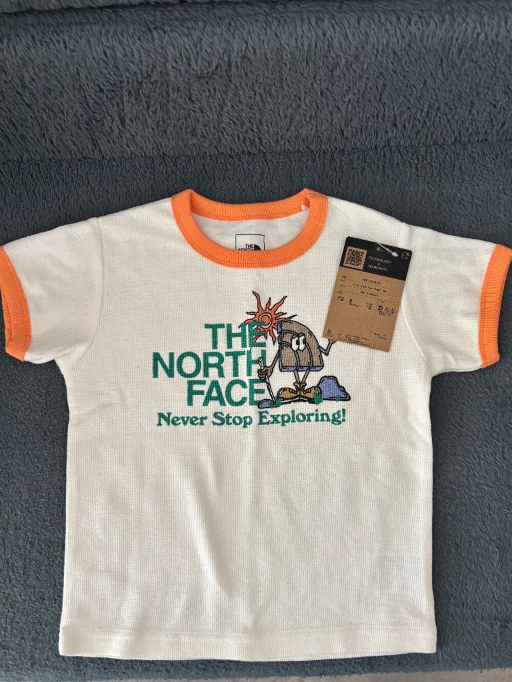 THE NORTH FACE Kids Ringer Tee Size 100 White Orange Graphic Japan